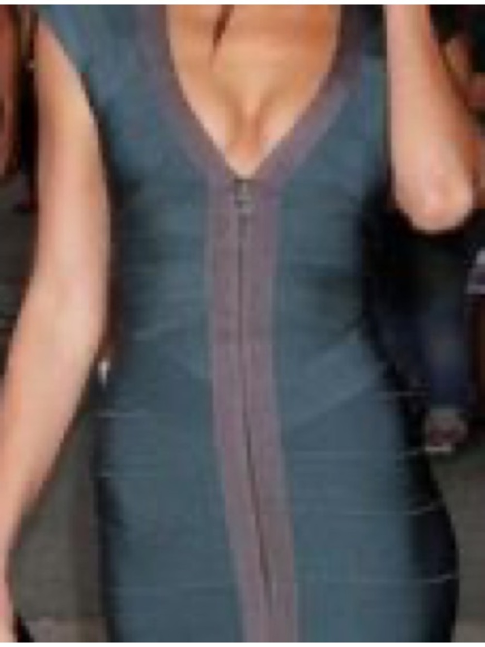 Herve Leger Bodycon Bandage Dress in Teal and Charcoal - Picture 3 of 7